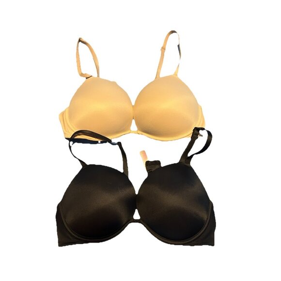 Used Victorias Secret Bra Size 36c Bundle Of 2 Black Beige Underwire For Women - Picture 1 of 6